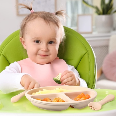 Harga yang bagus Bib Makan Silikon Praktis Non Slip, Piring Anak Silikon Portabel on line