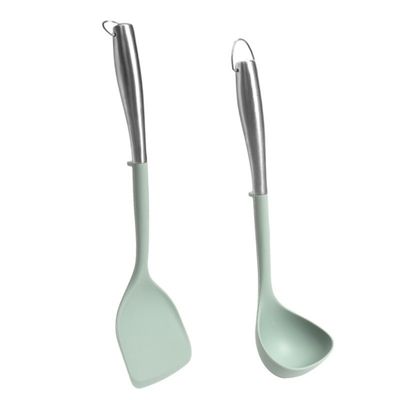 Harga yang bagus Silikon Stainless Steel Dapur CookinUtensils Set 2 Piece Fleksibel Silikon Kepala Pakaian Masak Dengan Spatula, Cangkir on line