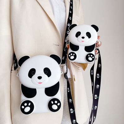Harga yang bagus Panda tahan lama kantong koin silikon kompak dengan zip penutupan crossbody bahu tas koin dompet tas sekolah perlengkapan kantor on line