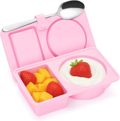 Harga yang bagus Kontainer makanan ringan silikon yang dapat digunakan kembali dengan tutup, 3 bungkus Double/2 Compartment Snackle Box Container untuk saus salad, Kontainer bumbu dengan tutup untuk kontrol porsi, perjalanan, piknik on line