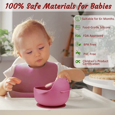 Harga yang bagus Peralatan makan silikon anak perempuan yang dapat dicuci Set Pink Bib Reusable Hambar on line
