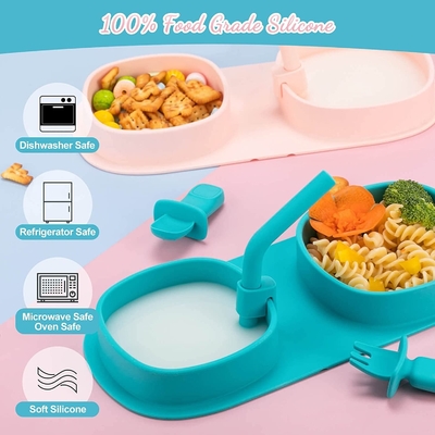 Harga yang bagus Perangkat Makan Silikon Microwave FDA, Pelat Hisap Tidak Berbau Dengan Tutup on line
