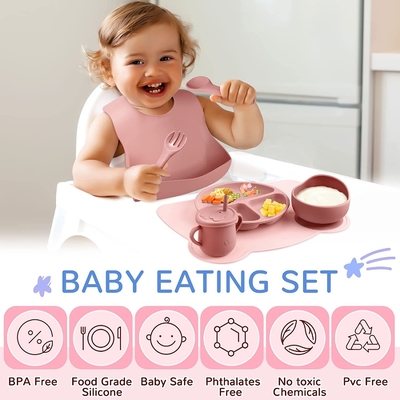 Harga yang bagus Set Alat Makan Silikon Ringan Bib Dan Piring Dapat Disesuaikan Untuk Balita on line