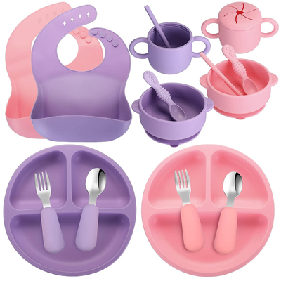 Harga yang bagus Set Makan Bayi Silikon Menebal yang Dapat Digunakan Kembali, Piring dan Mangkuk Cangkir Hisap Tidak Beracun on line