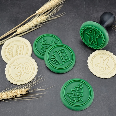 Harga yang bagus Silikon Natal Cookie Cutters Stamps, 3D Holiday Cookie Mold, Cute Natal Raised Desain Biscuit Baking Tool on line