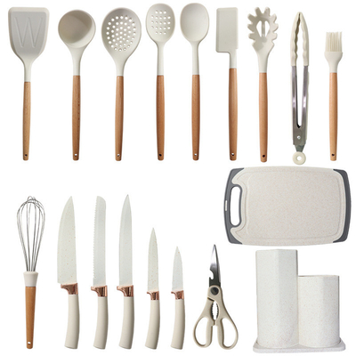 Harga yang bagus 19Pcs Kitchen Utensil Set Mudah untuk membersihkan Pakaian dapur kayu, Pakaian memasak untuk Nonstick Cookware Gadget dapur on line