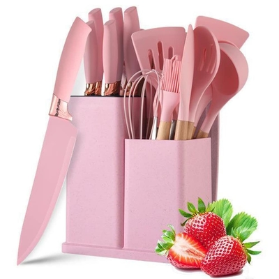 Harga yang bagus 19pcs Non-Stick Silikon Perkakas Masakan Spatula Set Dengan Pemegang, Genggam Kayu Gadget Masakan Silikon on line