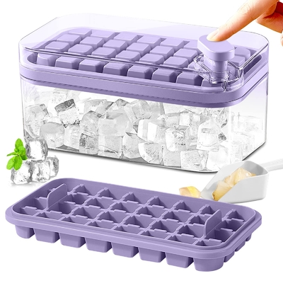 Harga yang bagus Ice Cube Tray Dengan Tutup Dan Bin Ice Cube Tray Mold Untuk Whiskey Cocktail Jus Kopi on line