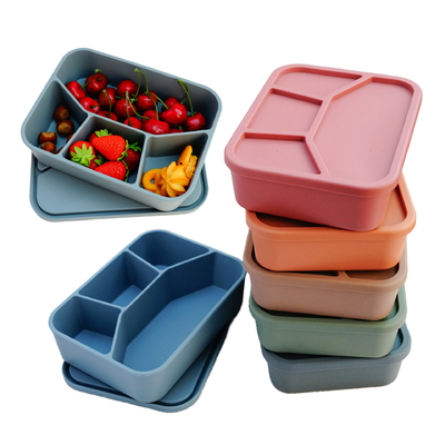 Harga yang bagus Kotak Bento Silikon, Kotak Makan siang anti bocor Dengan Tutup, Kontainer Penyimpanan Terbagi untuk Anak Dewasa on line
