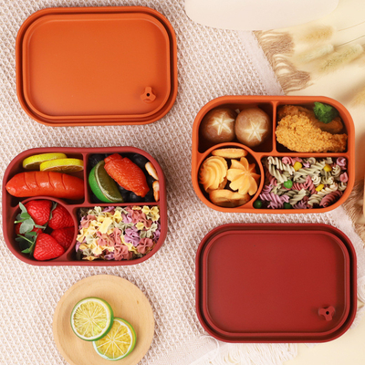 Kotak Makan Silikon Microwave Freezer Dan Mesin Cuci Piring Kontainer Makanan Aman Dengan Kompartemen Kotak Makan Silikon Bebas BPA