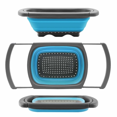 Harga yang bagus Silikon Lipat Colander Strainer Over Sink Sayuran/Buah Colander Strainer (6Quart) Dengan Handle yang Dapat Diekstensi on line