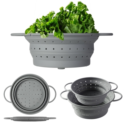 Silikon Colander Lipat Set Food Strainer Dan 9 Inch Campuran Bowl 2Pcs Buah Sayuran Pasta Strainer Bebas BPA