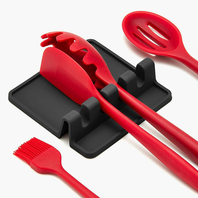 Harga yang bagus BPA Bebas Peralatan Dapur Silikon Rest tahan lama sendok Rest Dengan Drip Pad Gadget Dapur Dapur Pemegang Peralatan Masak on line