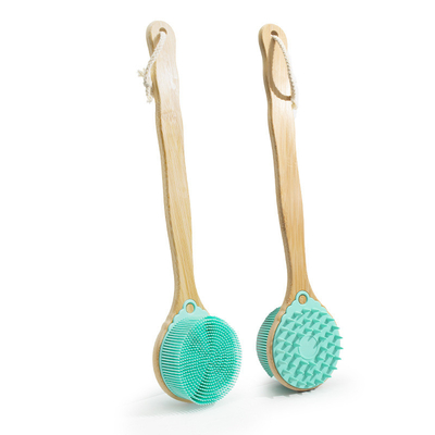 Long Handle Silicone Body Scrubber Double-Sided Exfoliating Back Scrubber untuk mandi mandi kering dan basah