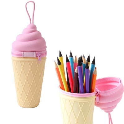 Harga yang bagus Cute Es Krim Silikon Pensil Pen Kasus Pensil Kantong Alat tulis Pen Pemegang Untuk Siswa Perlengkapan Sekolah Hadiah Natal on line