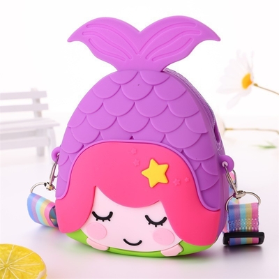 Harga yang bagus Mermaid Kids Crossbody Bag Coin Purse Silicone Shoulder Bag Handbag Dengan Rantai Luas yang Bisa Disesuaikan Tas Makeup Big Pop Purse on line
