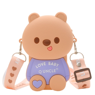 Harga yang bagus Bear Kerangka pensil silikon ringan untuk penyimpanan alat tulis tahan lama Crossbody Shoulder Purse Bag Cute Mini Handbag on line