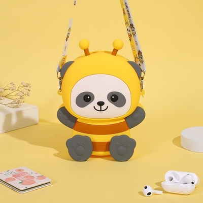 Harga yang bagus Cartoon Bee Silicone Coin Bag Makeup Bag Crossbody Shoulder Bag Handbag Untuk Anak-anak Pensil Kantong Kasus Perlengkapan Sekolah on line