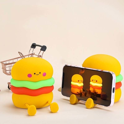 Harga yang bagus Cahaya Malam Untuk Anak-anak Silikon Cute Nursery Hamburger Lamp Untuk Anak Perempuan Anak laki-laki Squishy Kamar TidurNight Light Timer Selain Lampu on line
