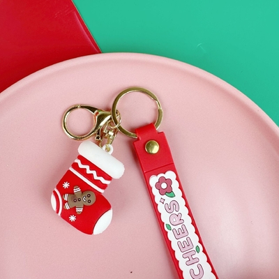 Cute Natal Silikon Tas Pendant Keychain Soft Kawaii Mobil Keychain Charms Untuk Wanita Pria Natal Ulang Tahun Anak Hadiah