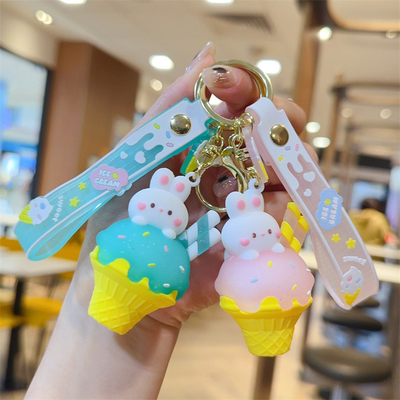 Harga yang bagus Es krim Cute Rabbit Keychain Pesona Silikon Alat tulis Gaya Tas Tas Pesona on line