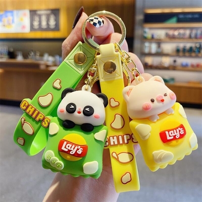 Panda Custom Keychain Charms Untuk Gadis Anak-anak, Karet Hewan Tas ransel Charm Pendant