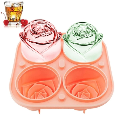 Rose Ice Cube Mold,Bongpuda Silikon Ice Cube Tray,4 Cavity Silikon Rose Ice Ball Maker,Easy Release,Untuk Cocktail, Whiskey, Bourbon Dan Minuman Jus