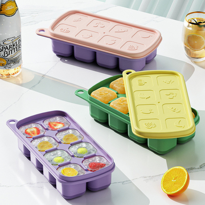 Tray Ice Cube Dengan Tutup Dan Bin, 4 Paket Silikon Plastik Ice Cube Tray Untuk Freezer Dengan Kotak/Wadah, Bisa Ditumpuk Dengan Storage Ice Bucket Kits, Scoop, Untuk Sup, Makanan, Koktail, Kopi
