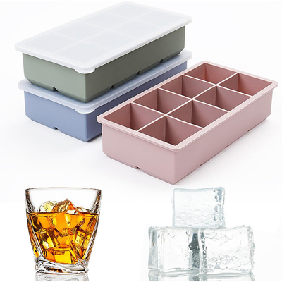 Mudah Untuk Membersihkan Pink Silicone Ice Cube Trays Liquid Proof Lid Bebas BPA Ukuran Besar Ideal Untuk Koktail Whiskey Makanan Bayi
