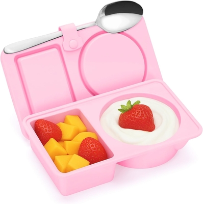 Kontainer makanan ringan silikon yang dapat digunakan kembali dengan tutup, 3 bungkus Double/2 Compartment Snackle Box Container untuk saus salad, Kontainer bumbu dengan tutup untuk kontrol porsi, perjalanan, piknik