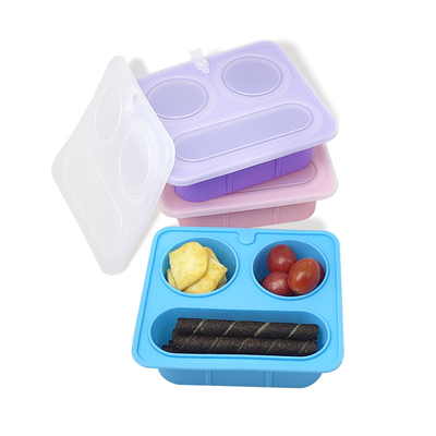 Harga yang bagus Kotak Makanan Ringan Berbagi Silikon Biru dengan Tutup Bebas BPA Anti Bocor Ramah Lingkungan Aman untuk Microwave dan Mesin Cuci Piring untuk Anak-anak Dewasa OEM on line