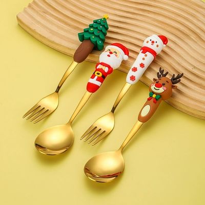 Custom Silicone Christmas Spoon & Fork Set ️ Food-Grade Silicone + 304 stainless steel∙ Holiday Cartoon Cutlery Untuk Anak-anak & Hadiah