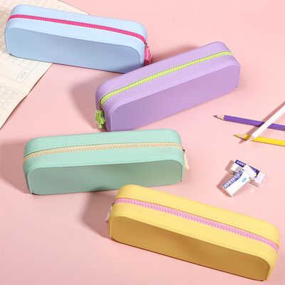 Harga yang bagus Kotak Pensil Silikon Bulat 14.5x11x4cm Ringan 110g Case penyimpanan portabel tahan lama untuk perlengkapan kantor sekolah dan seni on line