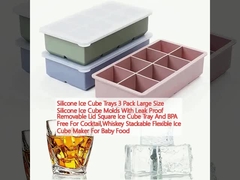 Silikon Ice Cube Tray 3 Paket Ukuran Besar Silikon Ice Cube Cetakan Dengan Limbah Proof Tutup Removable Square Ice Cube Tray Dan BPA Bebas Untuk Koktail, Whiskey Stackable Fleksibel Ice Cube Maker Untuk Makanan Bayi